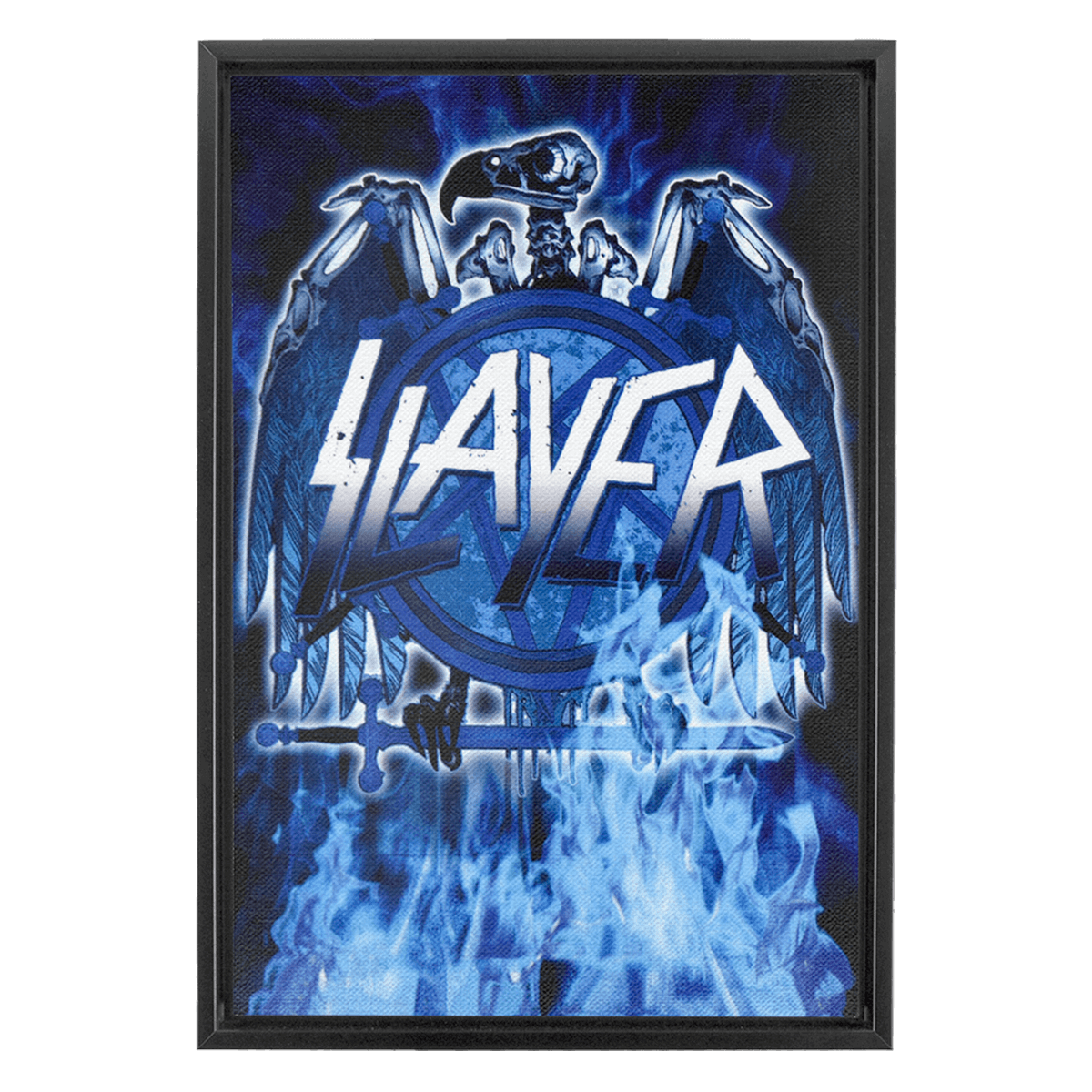 Blue Flame Eagle Framed Canvas